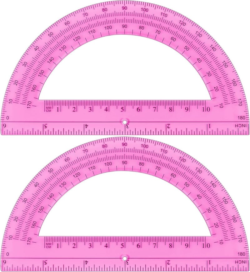 Unjoo Plastic Protractor Math Protractors 180 Degrees for Geometry Classroom Student School Office Supplies, 6 Inch, Pack of 2 (Pink) - Image 1